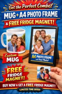 Customized Mug + A4 Photo Frame Combo with Free Fridge Magnet