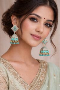 yellow floral designer jhumka earrings with stone work