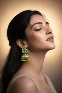 yellow floral designer jhumka earrings with stone work