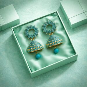 yellow floral designer jhumka earrings with stone work