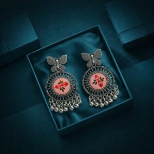 yellow floral designer jhumka earrings with stone work