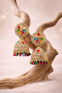 Multicolor Stone Gold Plated Jhumka Earrings