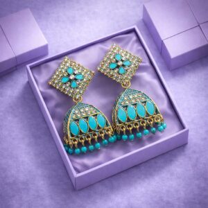 yellow floral designer jhumka earrings with stone work