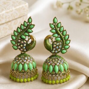 yellow floral designer jhumka earrings with stone work