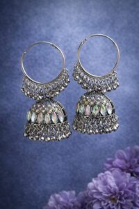 Oxidised Silver Hoop Jhumka Earrings