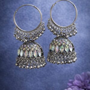 yellow floral designer jhumka earrings with stone work