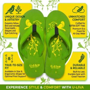 Home stylish floral print flip flops for women (extra soft sole),green