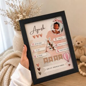 Home customized baby birth details photo frame | personalized newborn memory frame gift