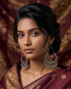 premium oxidized silver multicolor meenakari hoop earrings