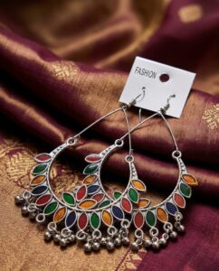 premium oxidized silver multicolor meenakari hoop earrings