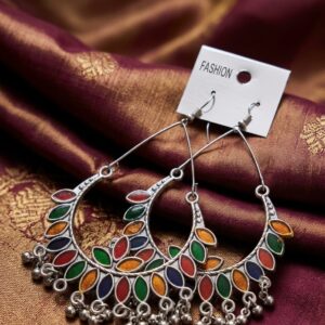 Home premium oxidized silver multicolor meenakari hoop earrings