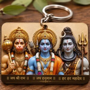 Home customized hanuman ji mdf wooden keychain | high definition printed spiritual keyring with glossy finish